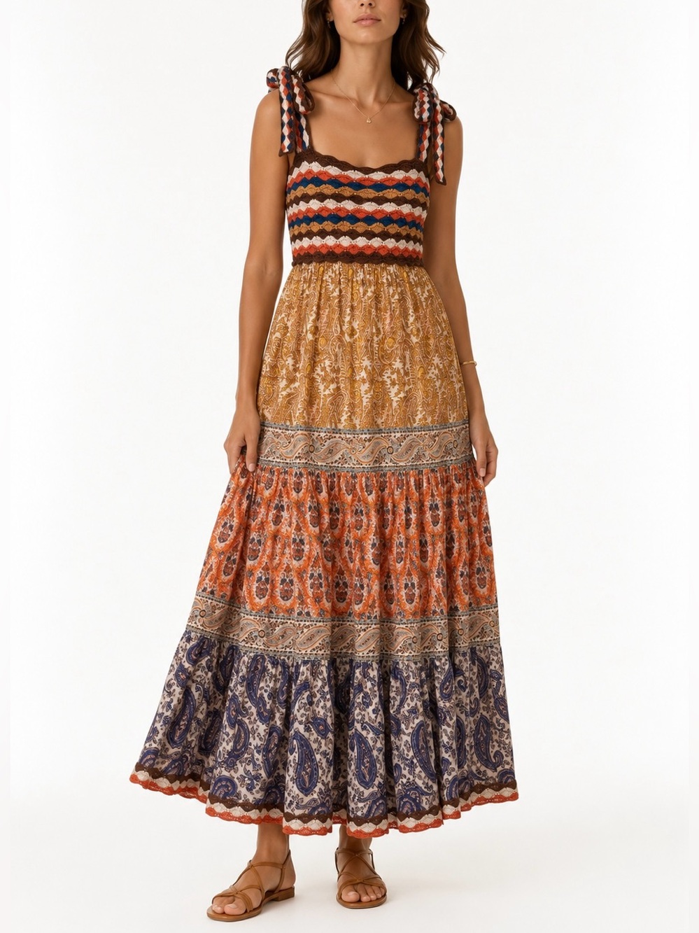 Zimmermann Devi Crochet Spliced Dress Maxi Crochet Knitwear AU 0 US 4 Paisley